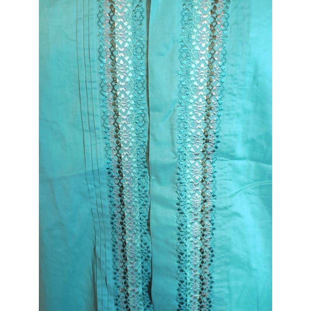 Turquoise Cuban Short Sleeve Button-up Men's Shirt Roll-up Sleeves 44"Chest D66 - Picture 2 of 7